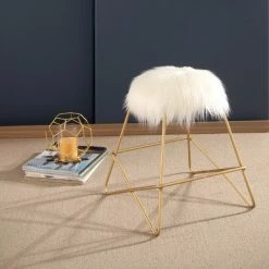 Flash Sale ⭐ Zafir Faux Fur Vanity Stool White - Abbyson Living 😀