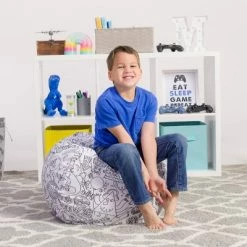 Cheap 👍 Bean Bag Chair - Posh Creations Canvas Blue/white Bubbles 🔔 -Living Room Chairs Sales unnamed file 10010