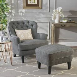 Promo ✔️ Tafton Club Chair and Ottoman - Christopher Knight Home Gray 😍