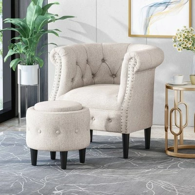 Coupon 🎉 Beihoffer Petite Tufted Fabric Chair and Ottoman Set - Christopher Knight Home Beige/dark Brown ⌛ 3 Coupon 🎉 Beihoffer Petite Tufted Fabric Chair and Ottoman Set - Christopher Knight Home Beige/dark Brown ⌛