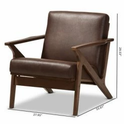 Cheapest 🔔 Bianca Mid Century Modern Walnut Wood Distressed Faux Leather Lounge Chair Dark Brown - Baxton Studio 🥰 -Living Room Chairs Sales unnamed file 1029
