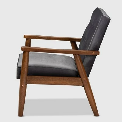 Promo ⌛ Sorrento Velvet Upholstered Wooden Lounge Chair - Baxton Studio Navy Blue/brown ⌛ 3 Promo ⌛ Sorrento Velvet Upholstered Wooden Lounge Chair - Baxton Studio Navy Blue/brown ⌛ - Image 2