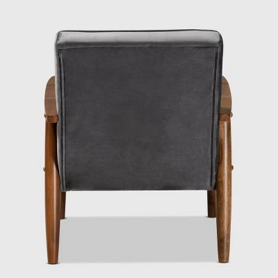 Promo ⌛ Sorrento Velvet Upholstered Wooden Lounge Chair - Baxton Studio Navy Blue/brown ⌛ 4 Promo ⌛ Sorrento Velvet Upholstered Wooden Lounge Chair - Baxton Studio Navy Blue/brown ⌛ - Image 3