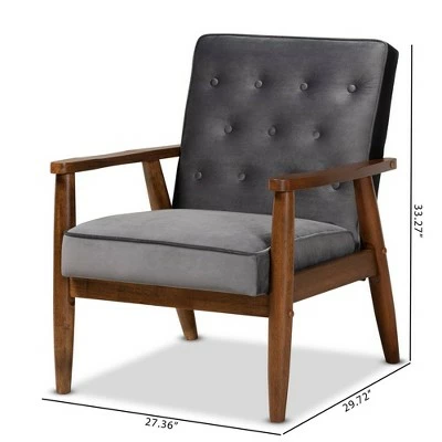 Promo ⌛ Sorrento Velvet Upholstered Wooden Lounge Chair - Baxton Studio Navy Blue/brown ⌛ 9 Promo ⌛ Sorrento Velvet Upholstered Wooden Lounge Chair - Baxton Studio Navy Blue/brown ⌛ - Image 8