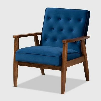 Promo ⌛ Sorrento Velvet Upholstered Wooden Lounge Chair - Baxton Studio Navy Blue/brown ⌛ 11 Promo ⌛ Sorrento Velvet Upholstered Wooden Lounge Chair - Baxton Studio Navy Blue/brown ⌛ - Image 10