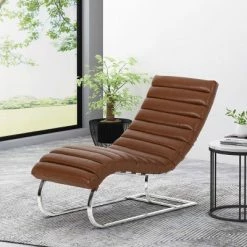 Hot Sale 🌟 Pearsall Modern Channel Stitch Chaise Lounge - Christopher Knight Home Dark Brown/silver 🤩