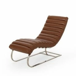 Hot Sale 🌟 Pearsall Modern Channel Stitch Chaise Lounge - Christopher Knight Home Dark Brown/silver 🤩 -Living Room Chairs Sales unnamed file 10422
