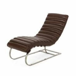 Hot Sale 🌟 Pearsall Modern Channel Stitch Chaise Lounge - Christopher Knight Home Dark Brown/silver 🤩 -Living Room Chairs Sales unnamed file 10423