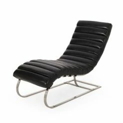 Hot Sale 🌟 Pearsall Modern Channel Stitch Chaise Lounge - Christopher Knight Home Dark Brown/silver 🤩 -Living Room Chairs Sales unnamed file 10424