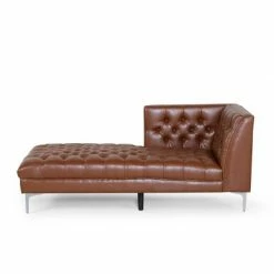 Discount ✔️ Tignall Contemporary Tufted One Armed Chaise Lounge - Christopher Knight Home Dark Brown/silver - 👍 -Living Room Chairs Sales unnamed file 10496