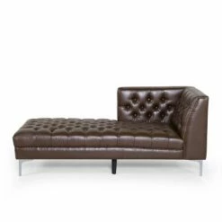 Discount ✔️ Tignall Contemporary Tufted One Armed Chaise Lounge - Christopher Knight Home Dark Brown/silver - 👍 -Living Room Chairs Sales unnamed file 10497