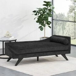Best reviews of ๐ Cagle Mid Century Modern Fabric Chaise Lounge - Christopher Knight Home Black/dark Brown โญ