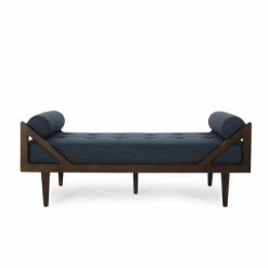 Best reviews of 😍 Rayle Contemporary Tufted Chaise Lounge with Rolled Accent Pillows - Christopher Knight Home Navy Blue/dark Brown 👏 -Living Room Chairs Sales unnamed file 10529