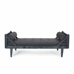 Budget 🥰 Zentner Rustic Tufted Double End Chaise Lounge with Bolster Pillows - Christopher Knight Home Midnight Black/gray 🔥 -Living Room Chairs Sales unnamed file 10578