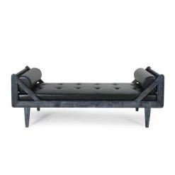 Budget 🥰 Zentner Rustic Tufted Double End Chaise Lounge with Bolster Pillows - Christopher Knight Home Midnight Black/gray 🔥 -Living Room Chairs Sales unnamed file 10579