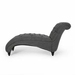 Buy 🔔 Varnell Contemporary Fabric Button Tufted Chaise Lounge - Christopher Knight Home Charcoal/dark Brown ✨ -Living Room Chairs Sales unnamed file 10589