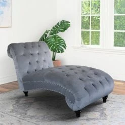 Best deal ๐ฅฐ Denise Tufted Fabric Chaise Lounge Gray - Abbyson Living โจ