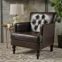 Buy π Malone Leather Club Chair - Brown - Christopher Knight Home π