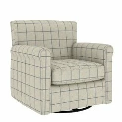 Budget ⌛ Tinsley Modern Rolled Arm Swivel Club Chair Checkered - Handy Living Barley Tan ✔️