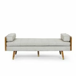 Cheapest 🎉 Keairns Mid Century Modern Tufted Double End Chaise Lounge with Bolster Pillows - Christopher Knight Home Gray/dark Walnut ⭐ -Living Room Chairs Sales unnamed file 10744