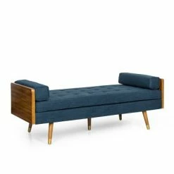 Cheapest 🎉 Keairns Mid Century Modern Tufted Double End Chaise Lounge with Bolster Pillows - Christopher Knight Home Gray/dark Walnut ⭐ -Living Room Chairs Sales unnamed file 10751