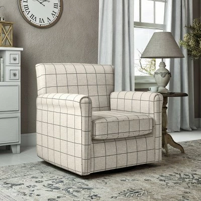 Budget ⌛ Tinsley Modern Rolled Arm Swivel Club Chair Checkered - Handy Living Barley Tan ✔️ 5 Budget ⌛ Tinsley Modern Rolled Arm Swivel Club Chair Checkered - Handy Living Barley Tan ✔️ - Image 3