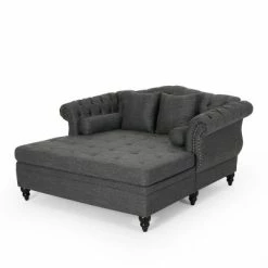 Best Sale 🧨 Wellston Contemporary Tufted Double Chaise Lounge with Accent Pillows - Christopher Knight Home Charcoal/dark Brown 🥰 -Living Room Chairs Sales unnamed file 10792