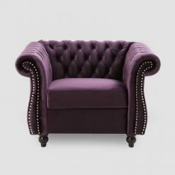 Flash Sale 🥰 Westminster Chesterfield Club Chair - Christopher Knight Home Blackberry 🎉 -Living Room Chairs Sales unnamed file 10867