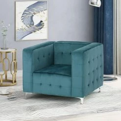 Coupon ⌛ Sanders Modern Glam Velvet Cube Club Chair - Christopher Knight Home Navy Blue 🎁