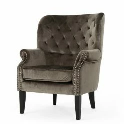 Budget ❤️ Tomlin New Velvet Club Chair - Christopher Knight Home Gray 😀 -Living Room Chairs Sales unnamed file 10999