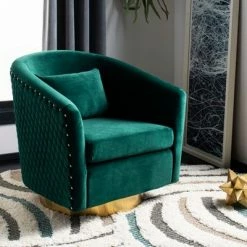 Budget 🥰 Clara Quilted Swivel Tub Chair Emerald - Safavieh 😍