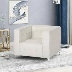 Buy 🌟 Sanders Modern Glam Leather Cube Club Chair White - Christopher Knight Home 🔔