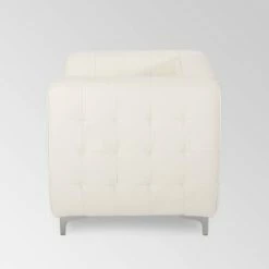 Buy 🌟 Sanders Modern Glam Leather Cube Club Chair White - Christopher Knight Home 🔔 -Living Room Chairs Sales unnamed file 11228