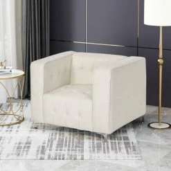 Buy 🌟 Sanders Modern Glam Leather Cube Club Chair White - Christopher Knight Home 🔔 -Living Room Chairs Sales unnamed file 11230