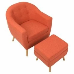 Hot Sale 🤩 Rockwell Mid-Century Modern Chair w/Ottoman - LumiSource Beige 🎁 -Living Room Chairs Sales unnamed file 11241
