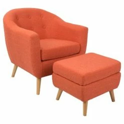 Hot Sale 🤩 Rockwell Mid-Century Modern Chair w/Ottoman - LumiSource Beige 🎁 -Living Room Chairs Sales unnamed file 11243