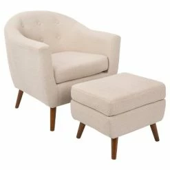 Hot Sale 🤩 Rockwell Mid-Century Modern Chair w/Ottoman - LumiSource Beige 🎁 -Living Room Chairs Sales unnamed file 11245