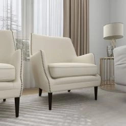 Deals 🤩 Contemporary Polyester and Wood Accent Chair - Olivia & May Beige 😀 -Living Room Chairs Sales unnamed file 11324