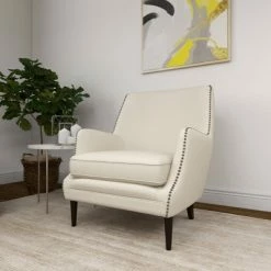 Deals 🤩 Contemporary Polyester and Wood Accent Chair - Olivia & May Beige 😀 -Living Room Chairs Sales unnamed file 11325