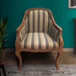 Coupon 💯 Striped Fabric Arm Wooden Frame Accent Chair Gray/Brown - The Urban Port 👏 -Living Room Chairs Sales unnamed file 11378