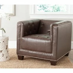 Hot Sale ⭐ Bentley Club Chair with Silver Nail Heads - Antique Brown - Safavieh 😀