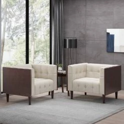 Deals 🛒 Set of 2 Mclarnan Contemporary Tufted Club Chairs - Christopher Knight Home Charcoal/brown 😍