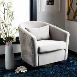 Budget 🌟 Clara Quilted Swivel Tub Chair Pale Taupe - Safavieh ⌛