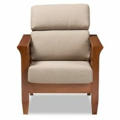 Cheap ๐ Baxton Studio Larissa Modern Classic Mission Style Cherry Finished Wood and Fabric High Back Cushioned Living Room Dark Beige Cherry ๐