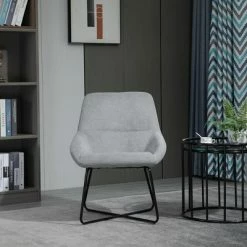 Flash Sale ๐ฏ HomCom Modern Mid-Back Linen Accent Chair with X-Shaped Metal Frame and Curved Back ๐งจ