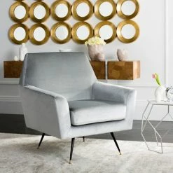 Best Pirce ๐ Nynette Mid-Century Armchair - Light Gray Velvet - Safavieh ๐