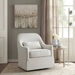 Discount 🌟 Madison Park Wilmington Swivel Glider Chair Ivory/Black 🎁