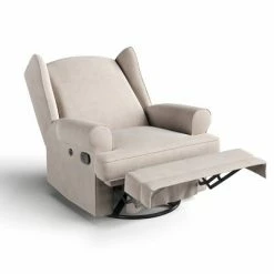 Best deal 🥰 Storkcraft Serenity Wingback Upholstered Reclining Glider with USB Charging Port Ivory ⌛ -Living Room Chairs Sales unnamed file 11904