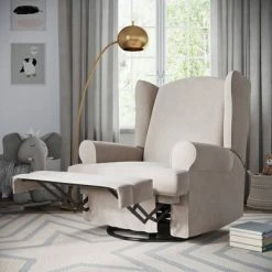 Best deal 🥰 Storkcraft Serenity Wingback Upholstered Reclining Glider with USB Charging Port Ivory ⌛ -Living Room Chairs Sales unnamed file 11910