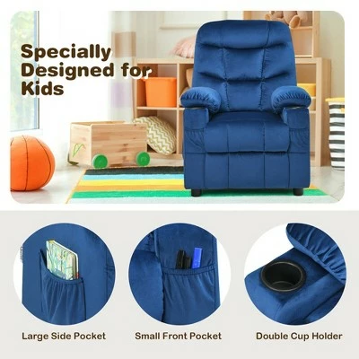 Wholesale ๐ฅ Costway Kids Youth Recliner Chair Velvet Fabric w/Cup Holder & Side Pocket Blue/Pink ๐ 6 Wholesale ๐ฅ Costway Kids Youth Recliner Chair Velvet Fabric w/Cup Holder & Side Pocket Blue/Pink ๐ - Image 5